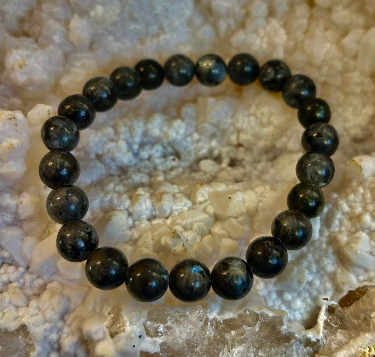 Larvikite 8mm Reiki-Infused Protection & Manifestation Bracelet (Medium-Large Wrists)