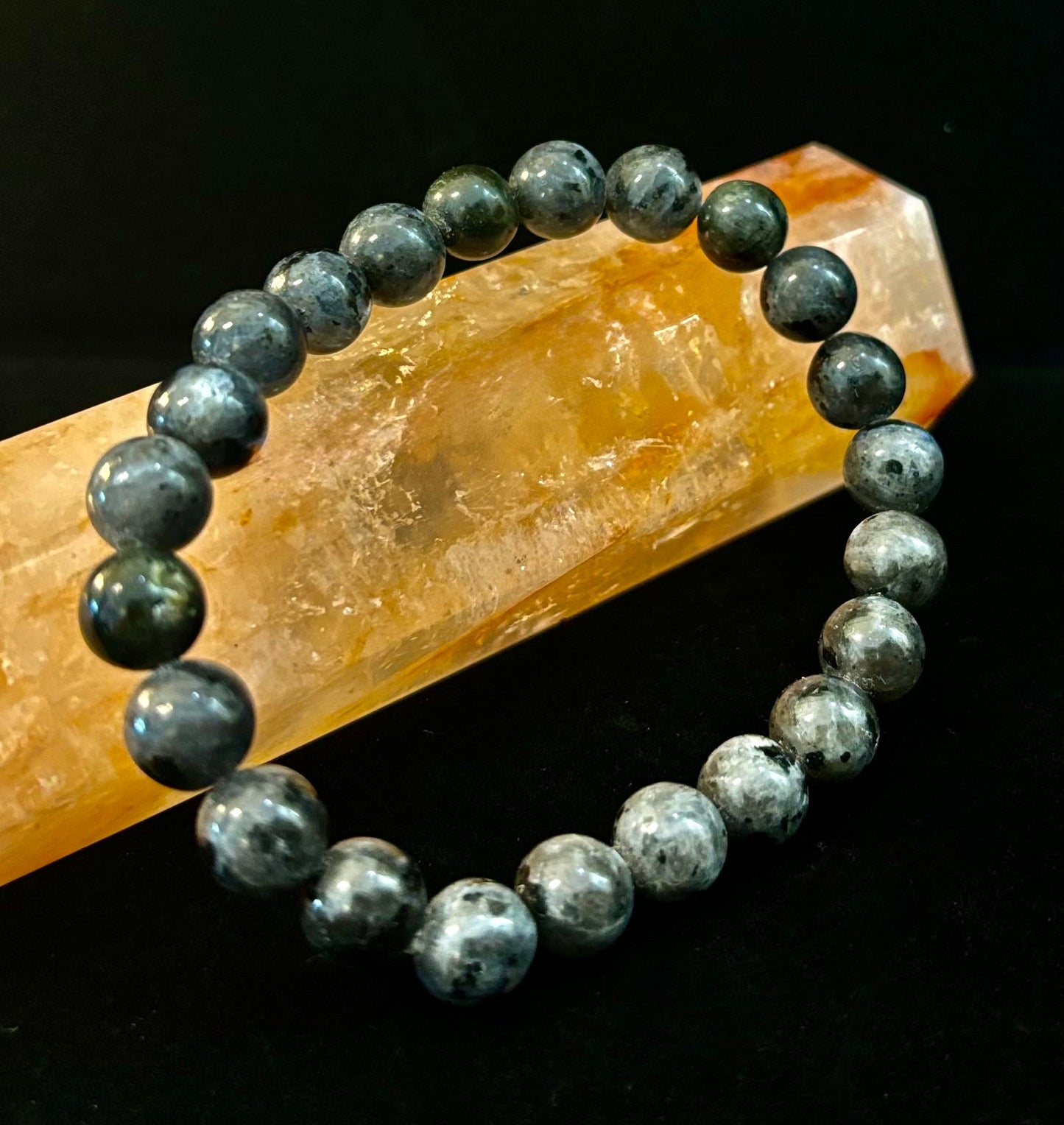 Larvikite 8mm Reiki-Infused Protection & Manifestation Bracelet (Medium-Large Wrists)