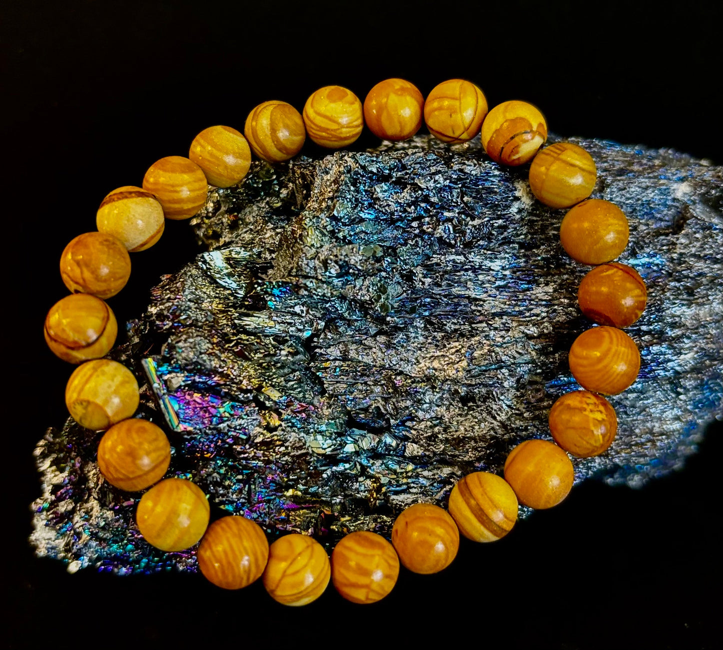 Wood Lace Agate 8mm Reiki-Infused Grounding & Manifestation Bracelet (Medium-Large Wrists)