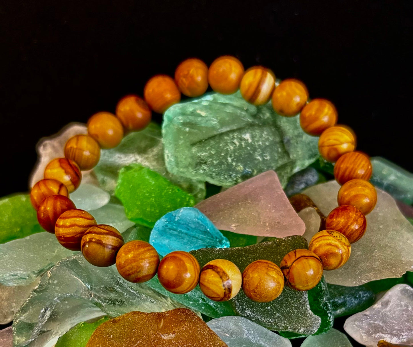 Wood Lace Agate 8mm Reiki-Infused Grounding & Manifestation Bracelet (Medium-Large Wrists)