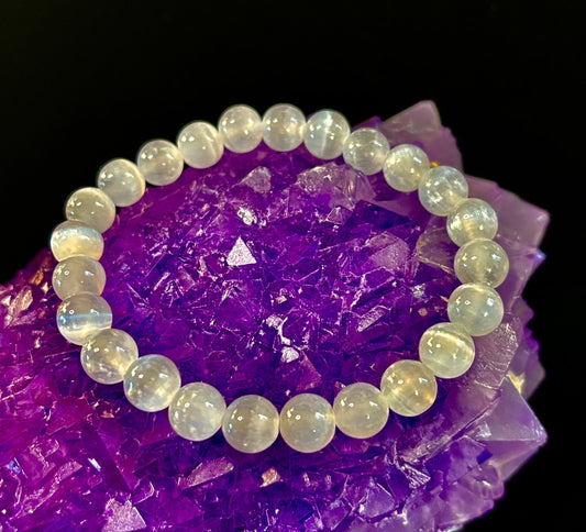 Reiki-Infused White Cat Eye Stone Bracelet for Intuitive Focus, Clarity & Calm Confidence (8mm, 10mm & 12mm)