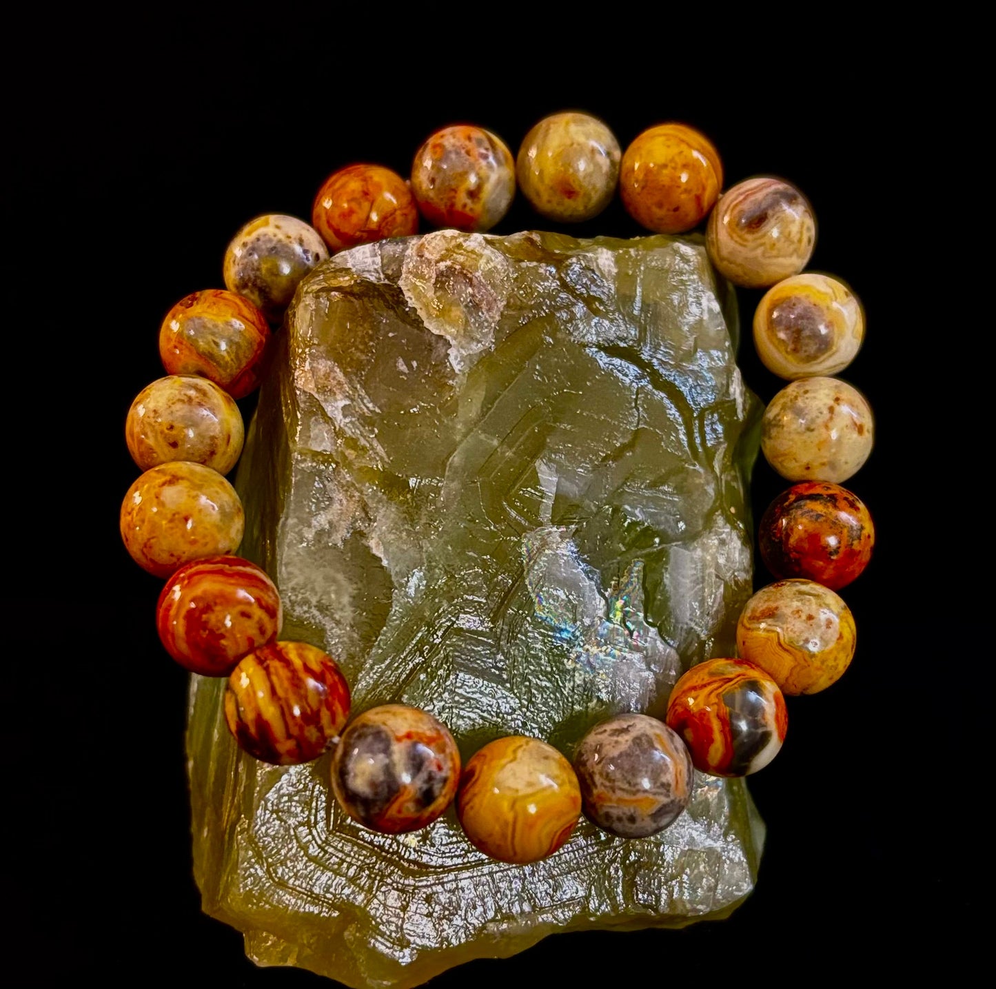 Reiki-Infused Crazy Lace Agate Strength & Stability Bracelet – 10mm Beads (Medium Wrist)