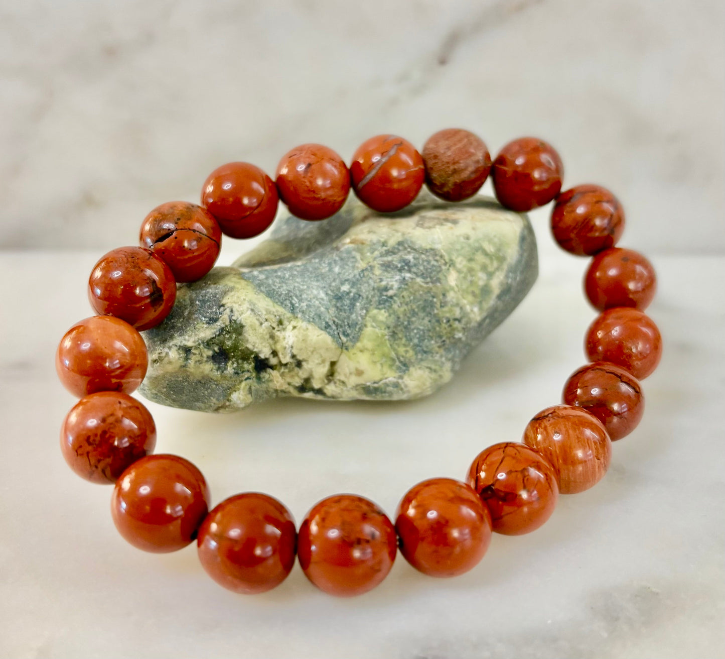 Reiki-Infused Red Jasper Bracelet – 10mm Grounding & Strength Beads