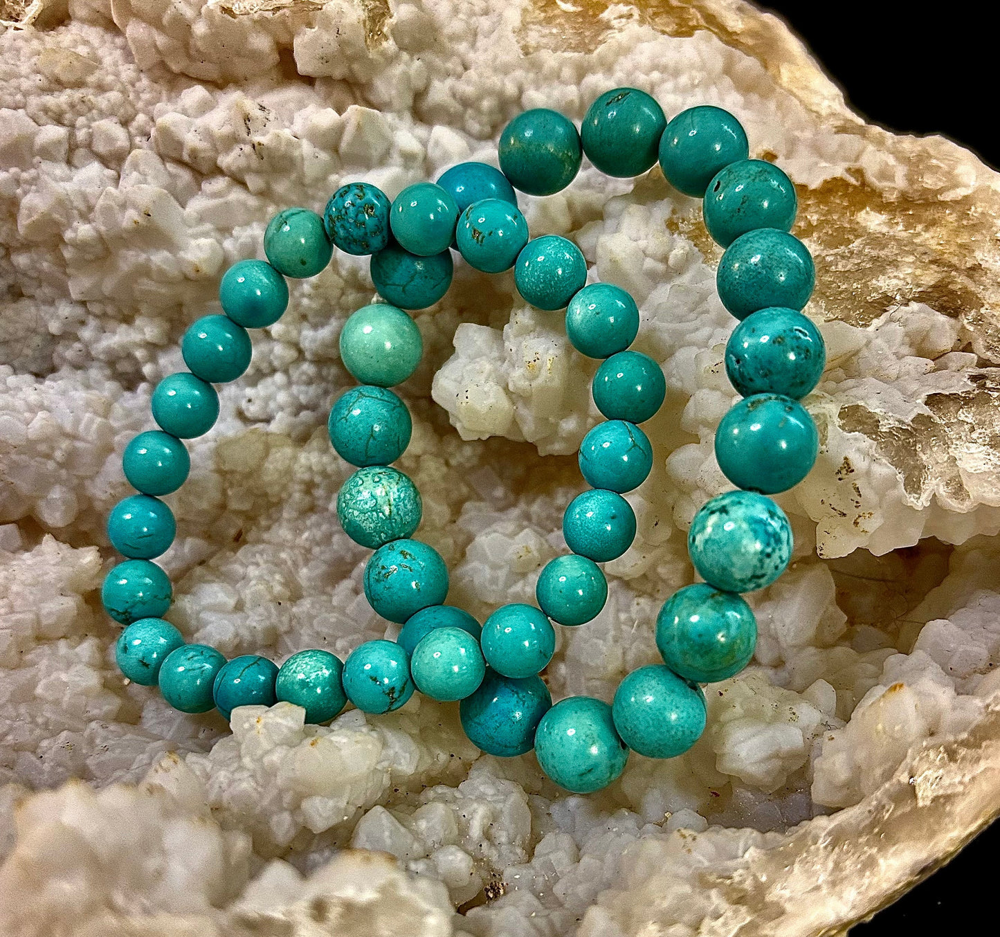 Natural Turquoise Howlite Beaded Bracelet – 8mm & 10mm Stones for Calm & Protection (Medium Wrists)