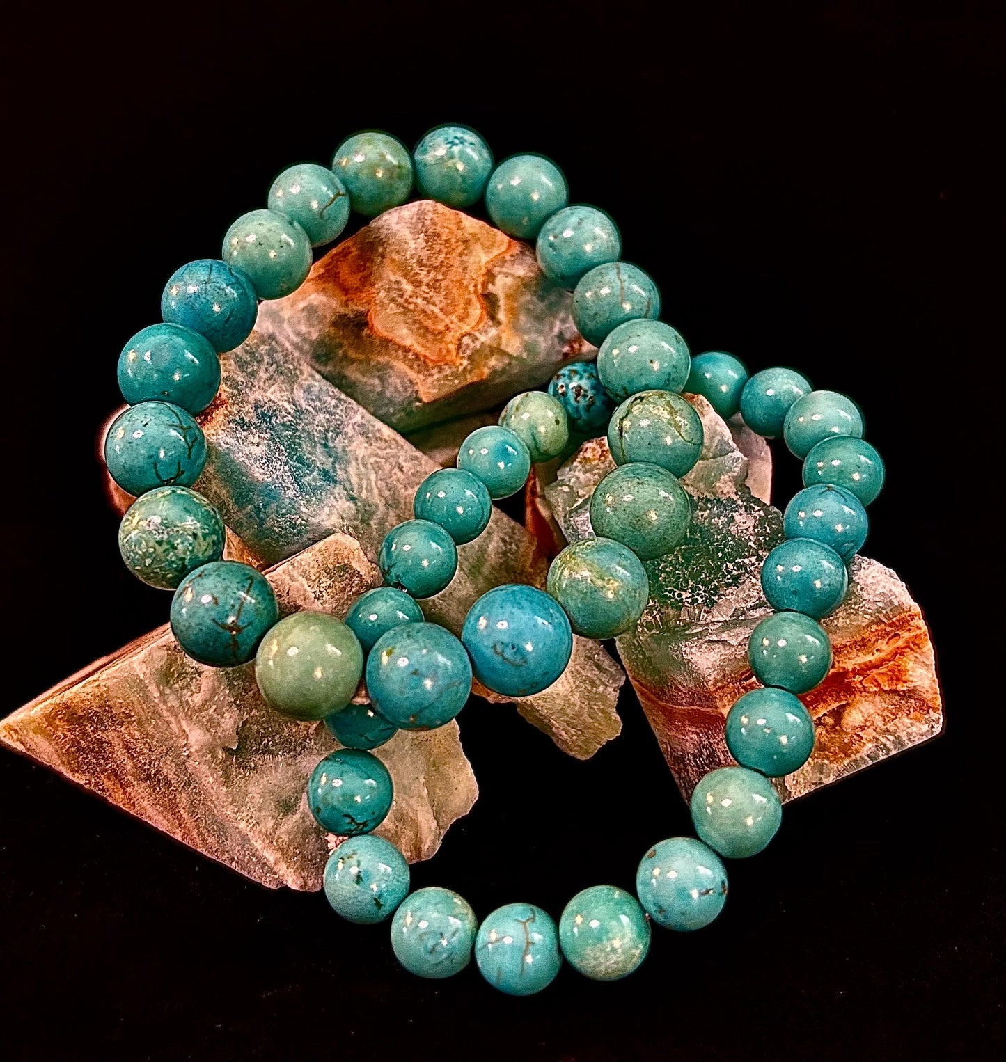 Natural Turquoise Howlite Beaded Bracelet – 8mm & 10mm Stones for Calm & Protection (Medium Wrists)