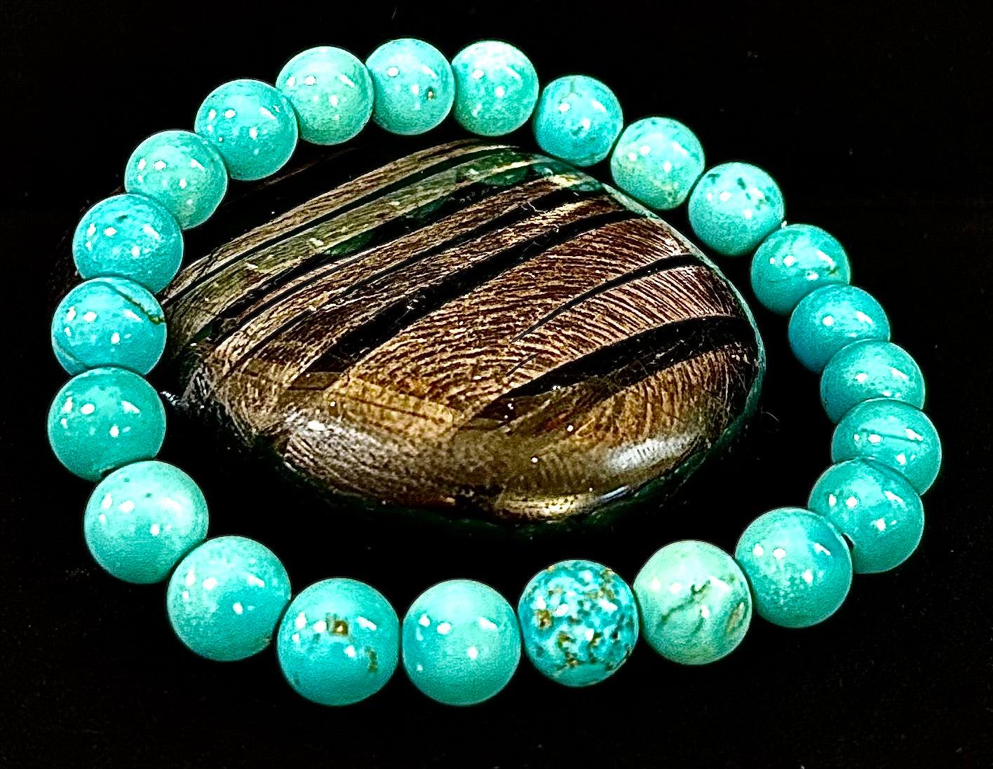 Natural Turquoise Howlite Beaded Bracelet – 8mm & 10mm Stones for Calm & Protection (Medium Wrists)