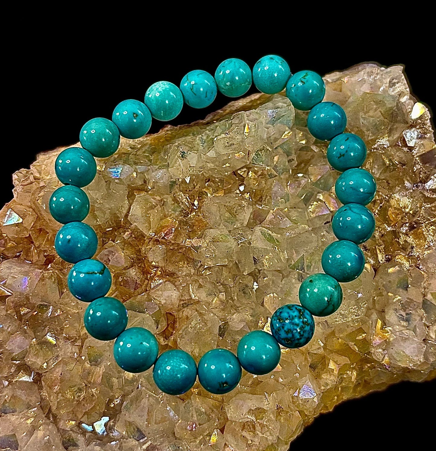 Natural Turquoise Howlite Beaded Bracelet – 8mm & 10mm Stones for Calm & Protection (Medium Wrists)