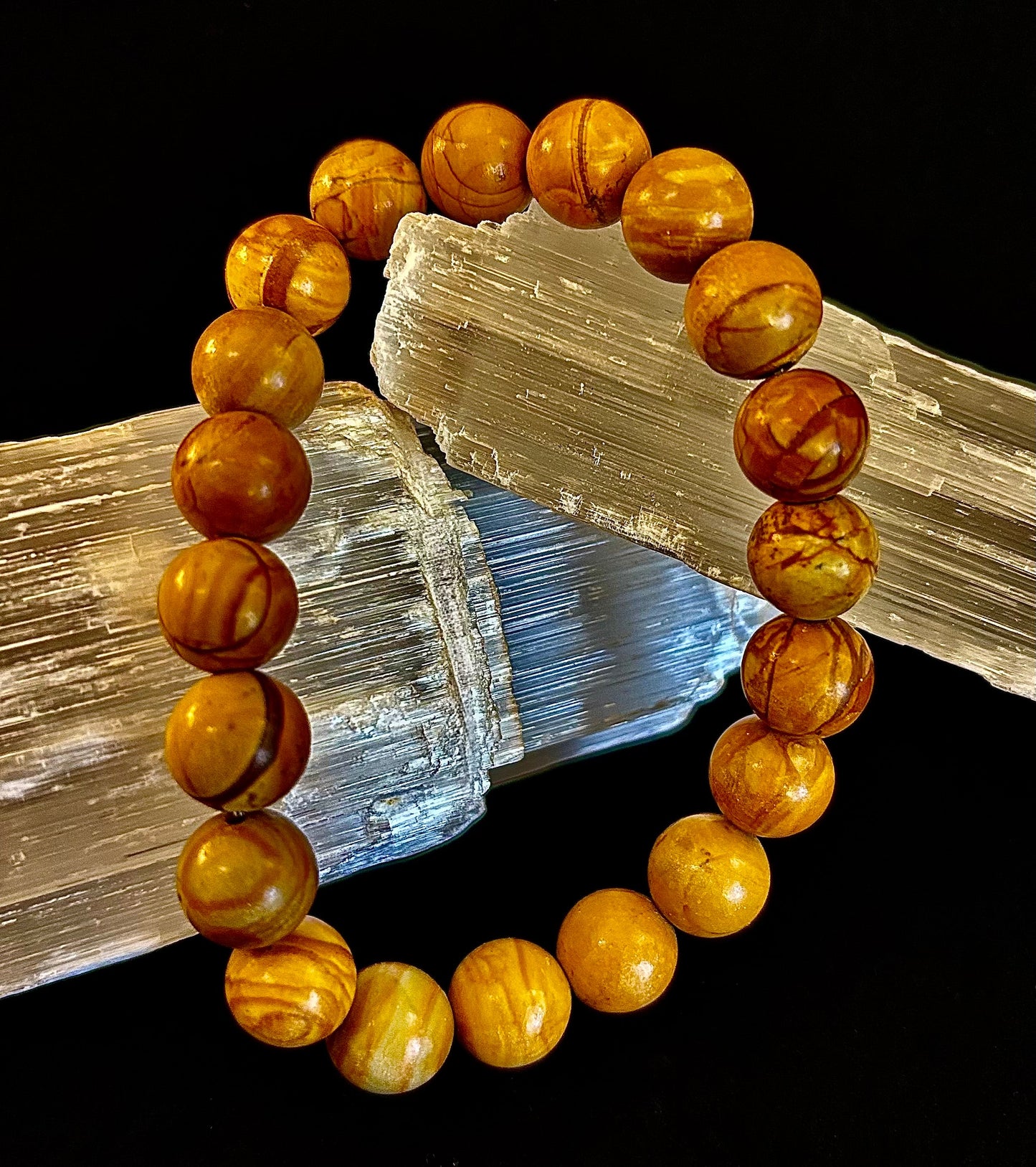 Wood Lace Agate 8mm Reiki-Infused Grounding & Manifestation Bracelet (Medium-Large Wrists)