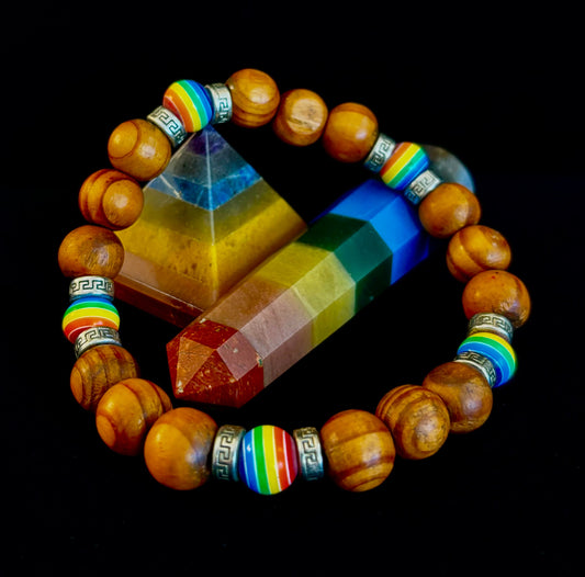 Coconut Palm Tree Wood with Pride Bead - 8"-8.5" - Large and XL Wrists