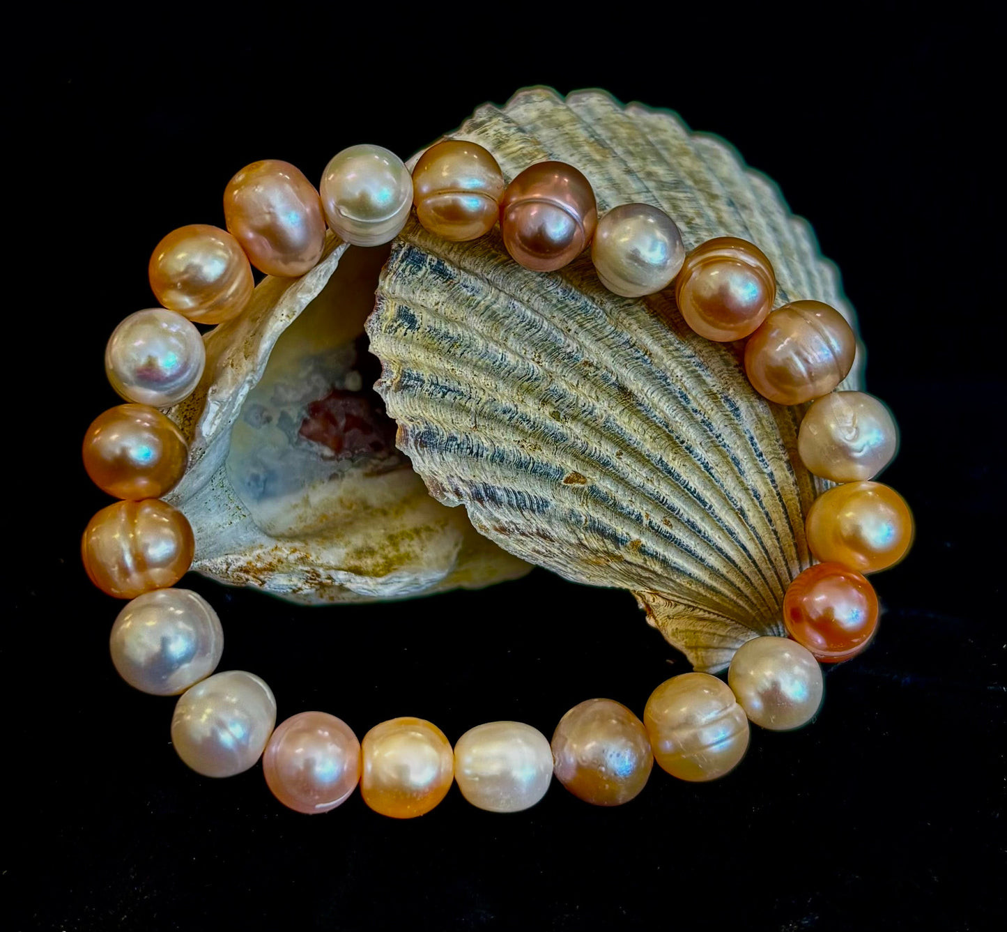 Cultured Freshwater Pearl Stretch Bracelet — Multicolor Baroque Pearl Bracelet for Medium Wrists