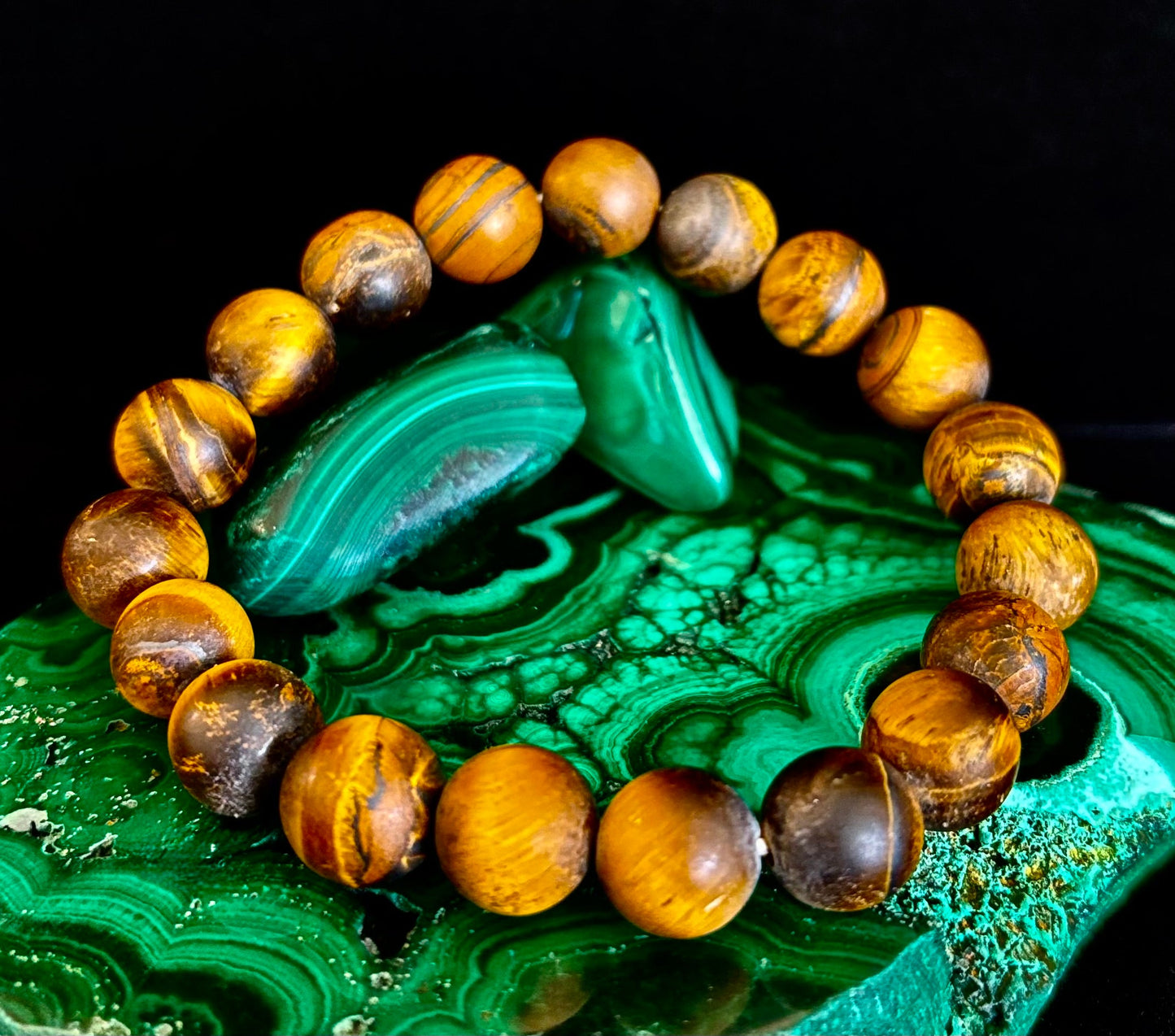 Matte Tiger’s Eye Bracelet — 10mm Genuine Tiger Eye Stretch Bracelet for Strength & Protection