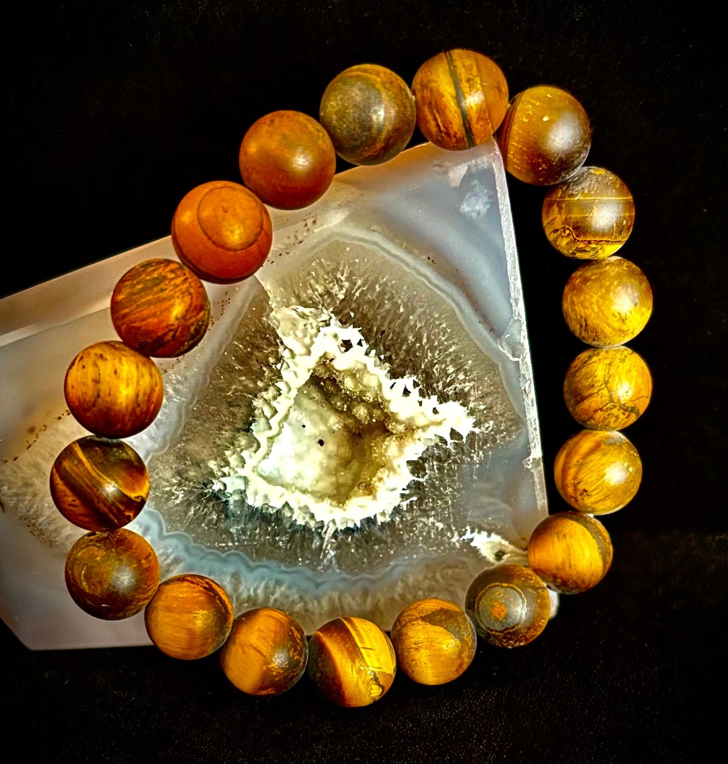 Matte Tiger’s Eye Bracelet — 10mm Genuine Tiger Eye Stretch Bracelet for Strength & Protection