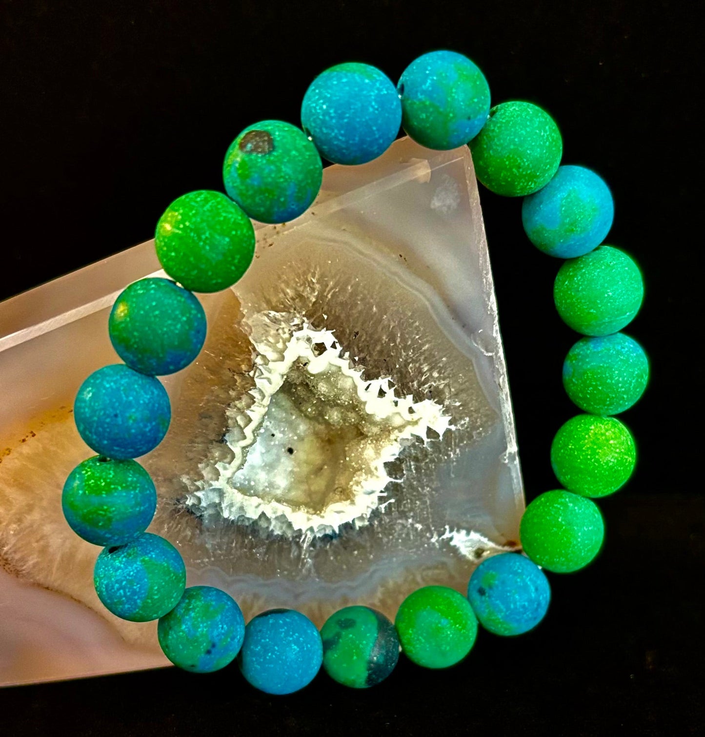 Matte Azurite Energy Bracelet — Genuine 10mm Blue-Green Azurite Stretch Bracelet for Medium to Large Wrists (7.25–8.5")