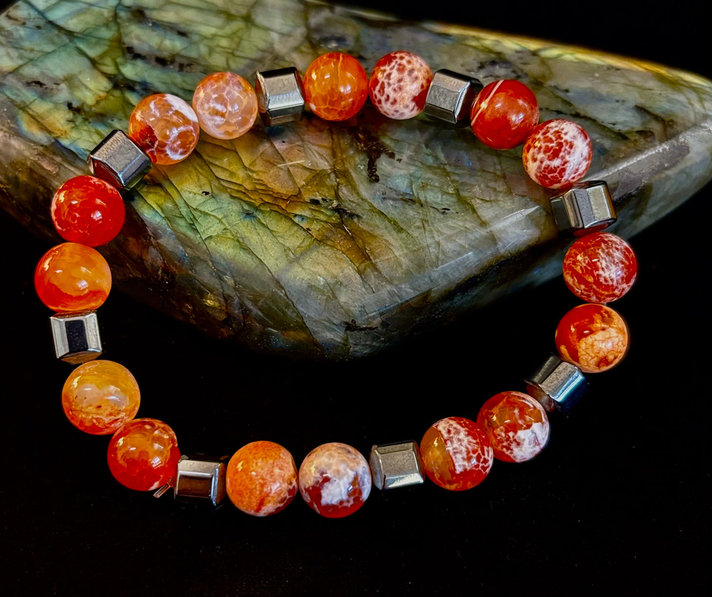 Mexican Fire Agate Power Bracelet — Handmade in Puerto Vallarta, Mexico (Large and XL Wrists)