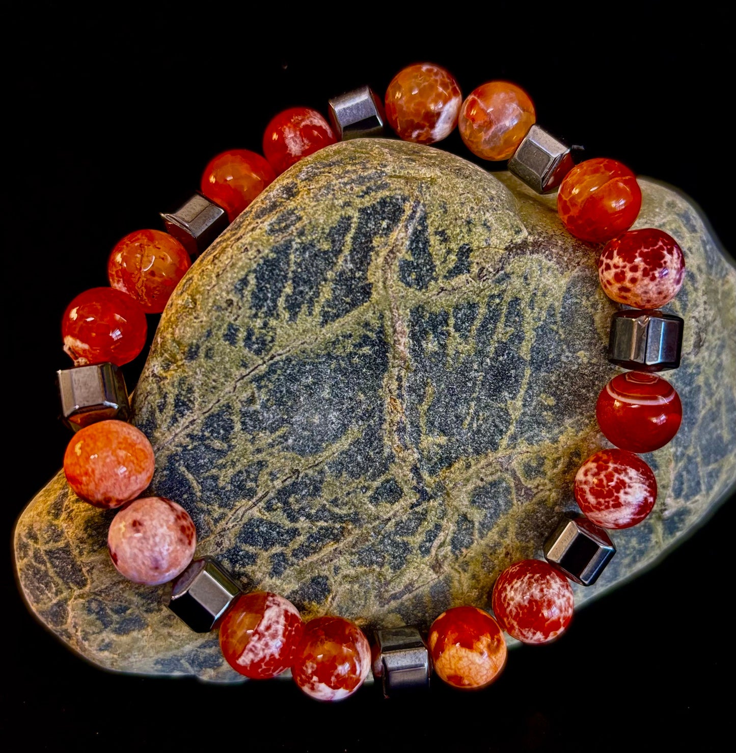 Mexican Fire Agate Power Bracelet — Handmade in Puerto Vallarta, Mexico (Large and XL Wrists)