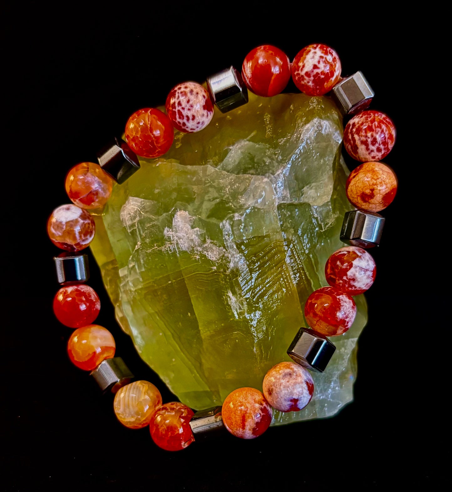 Mexican Fire Agate Power Bracelet — Handmade in Puerto Vallarta, Mexico (Large and XL Wrists)