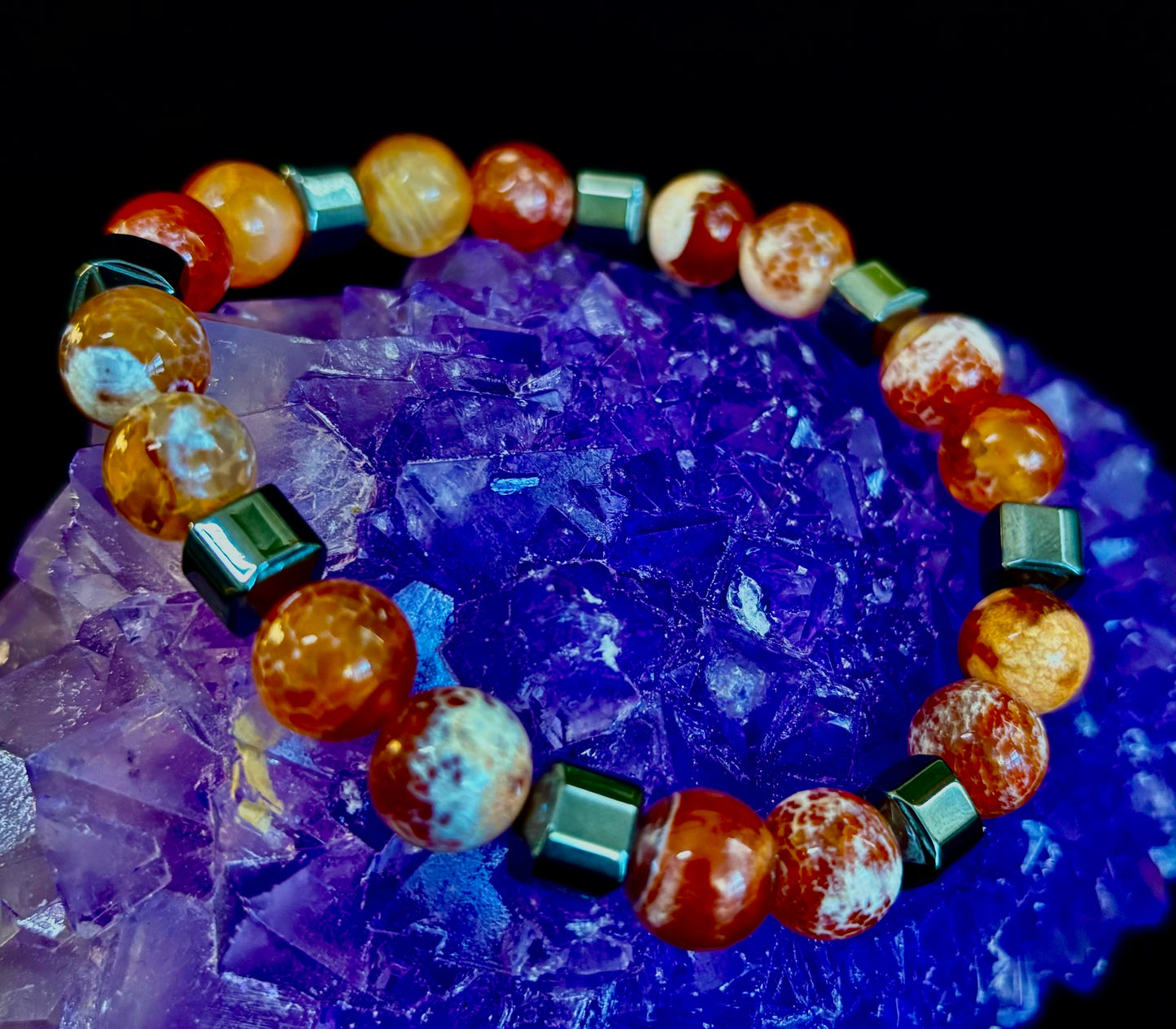 Mexican Fire Agate Power Bracelet — Handmade in Puerto Vallarta, Mexico (Large and XL Wrists)