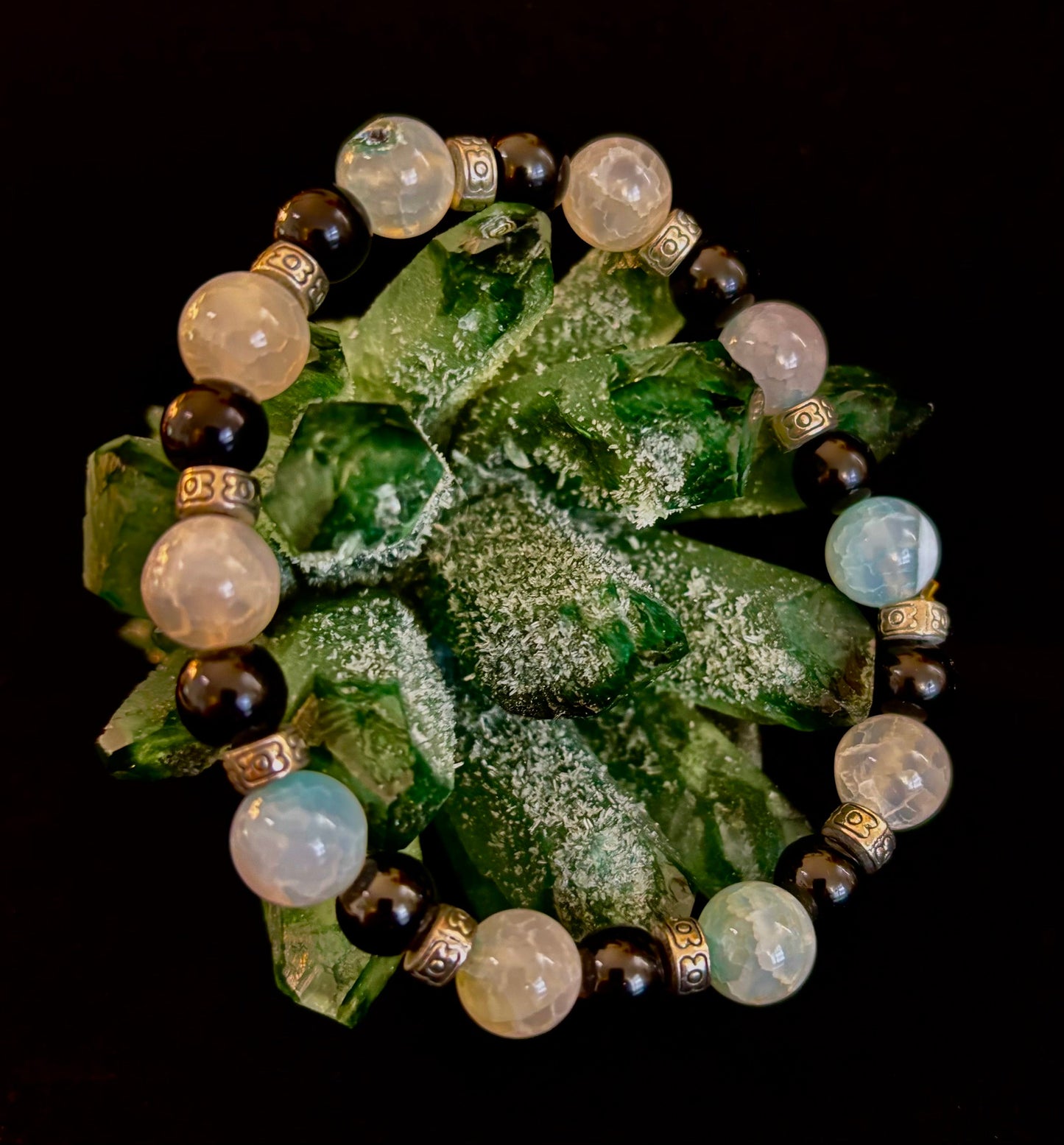 Ocean Mist Natural Stone Bracelet – Black and White Gemstone Bracelet Handmade in Puerto Vallarta (One of a Kind)