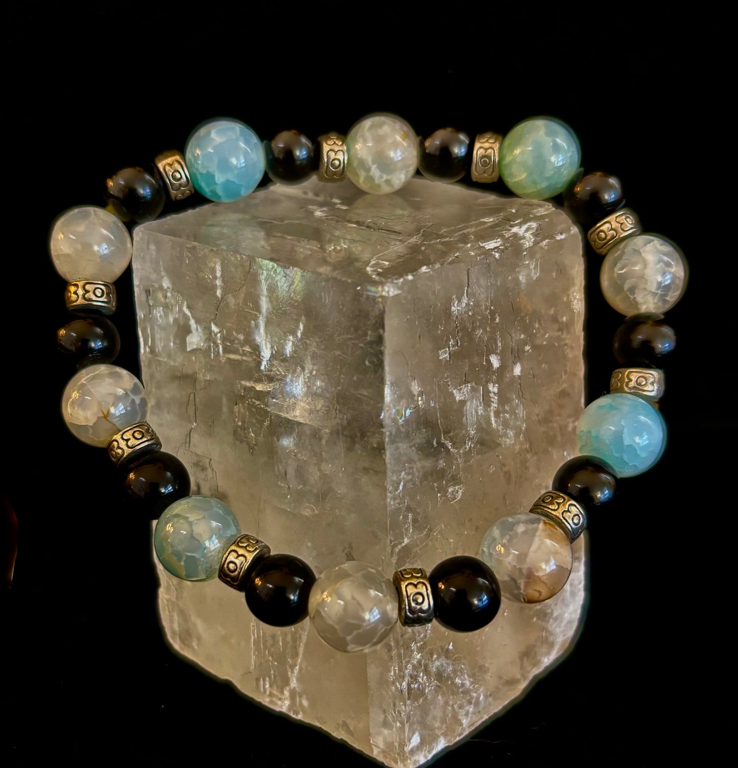 Ocean Mist Natural Stone Bracelet – Black and White Gemstone Bracelet Handmade in Puerto Vallarta (One of a Kind)