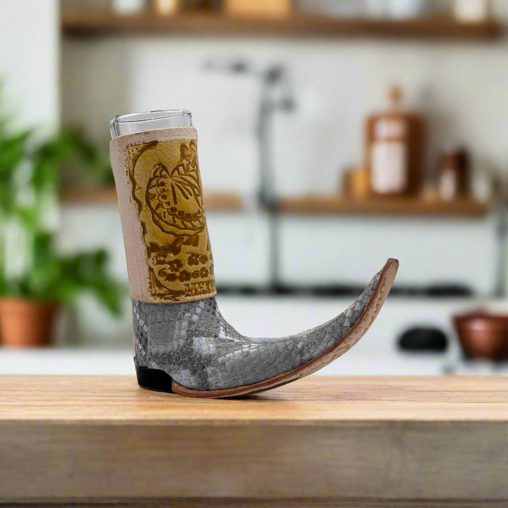Leather-Wrapped Cowboy Boot Shot Glass