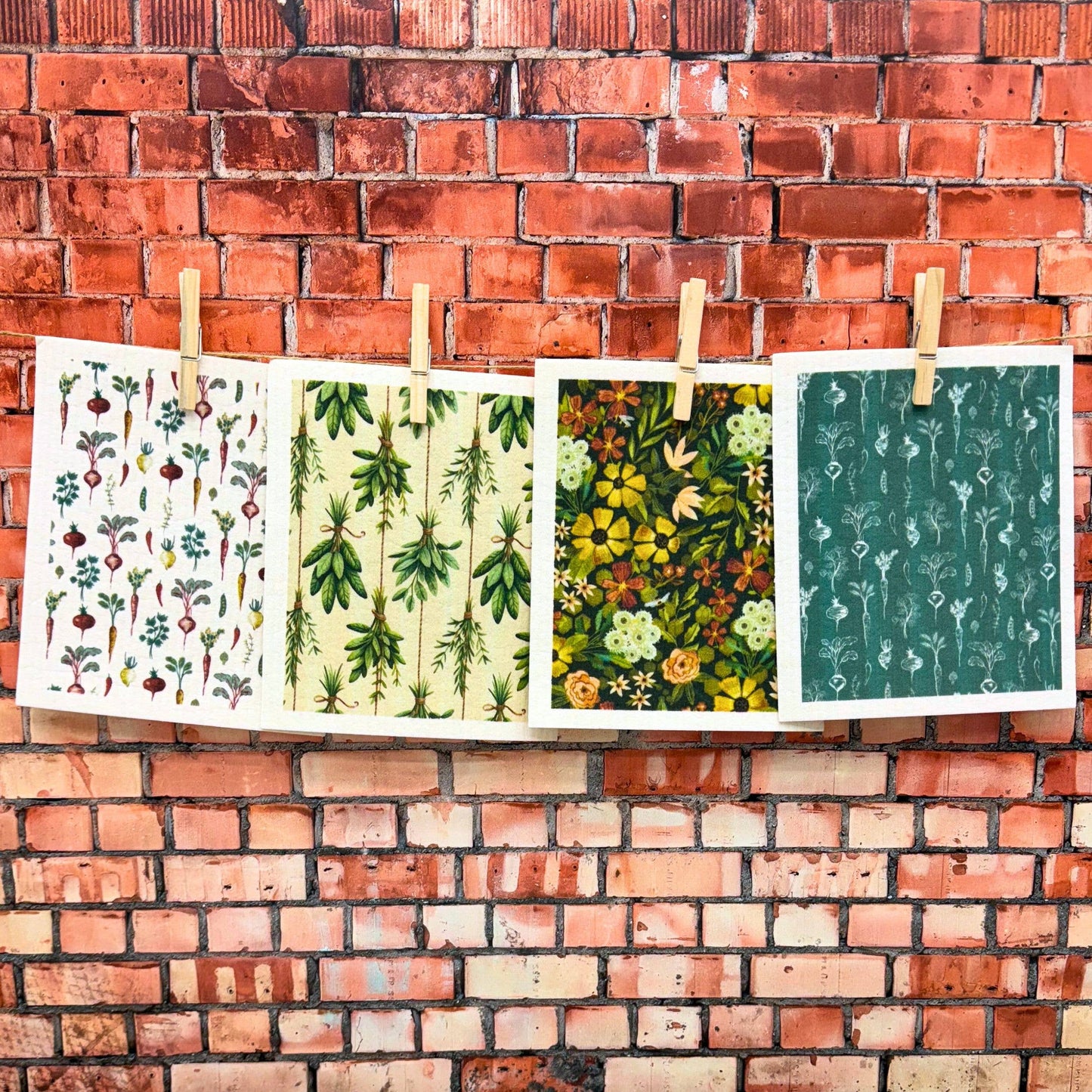 Herb Bunches Farmhouse Swedish Dishcloths - Spring Decor