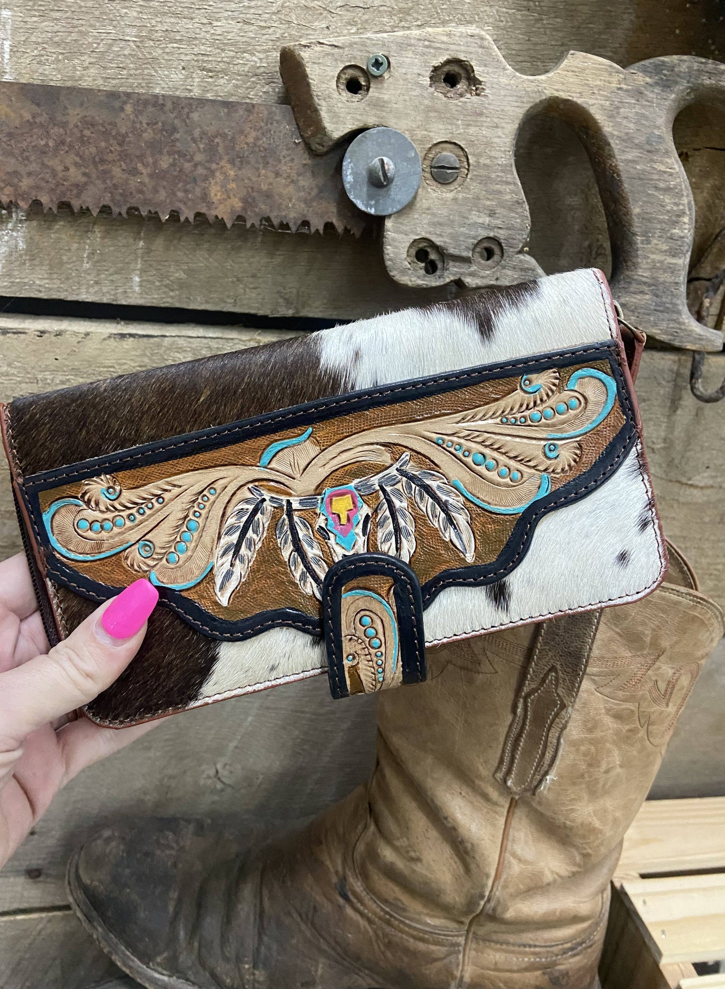 Cowhide Hand Painted Tooled Leather Wallet