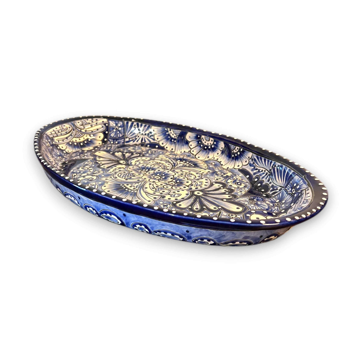 Talavera Oval Serving Platter | Blue & White Mexican Kitchenware