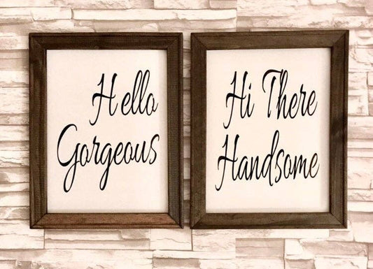 Hello Gorgeous Hi There Handsome Set Of Two Framed Canvas