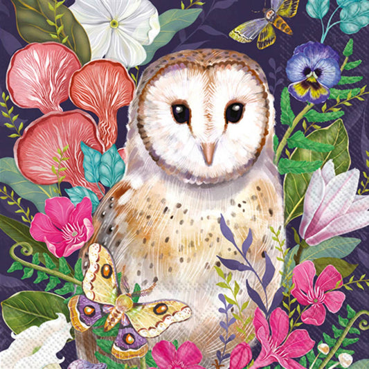 Floral Barn Owl Paper Cocktail Napkins – Pack of 20 | 3-Ply Decorative Napkins