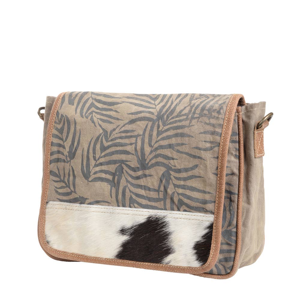 Tropical Leaves Recycled Rug With Cowhide Crossbody