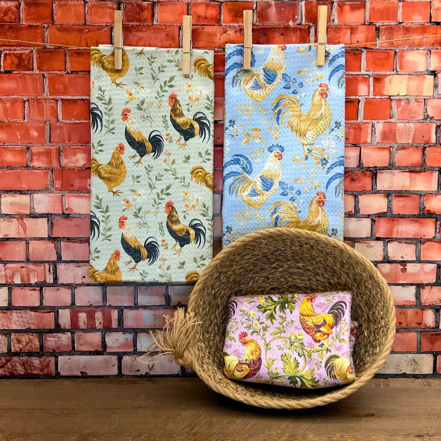 Rooster in the Hen House Waffle Dish Towels - Summer Decor