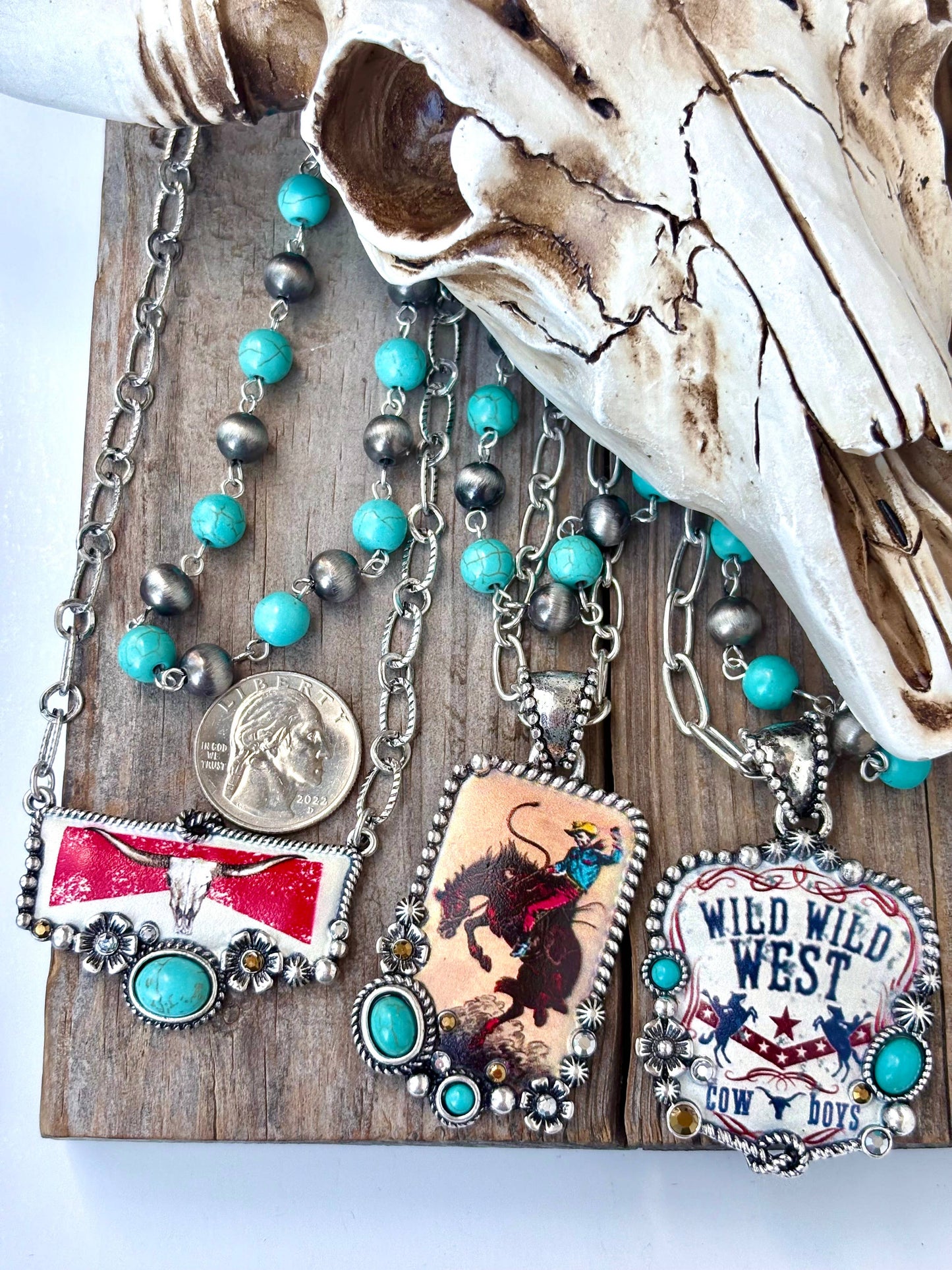 2 Layered Navajo Pearl Turquoise Stone Pendant Necklace