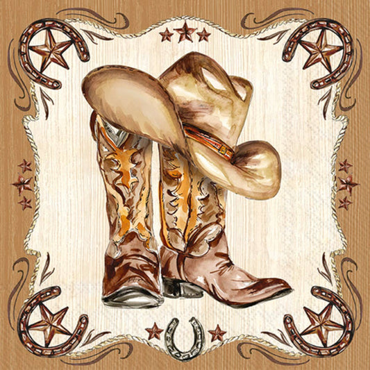Western Boots & Cowboy Hat Cocktail Napkins – Pack of 20 | 3-Ply Paper Napkins