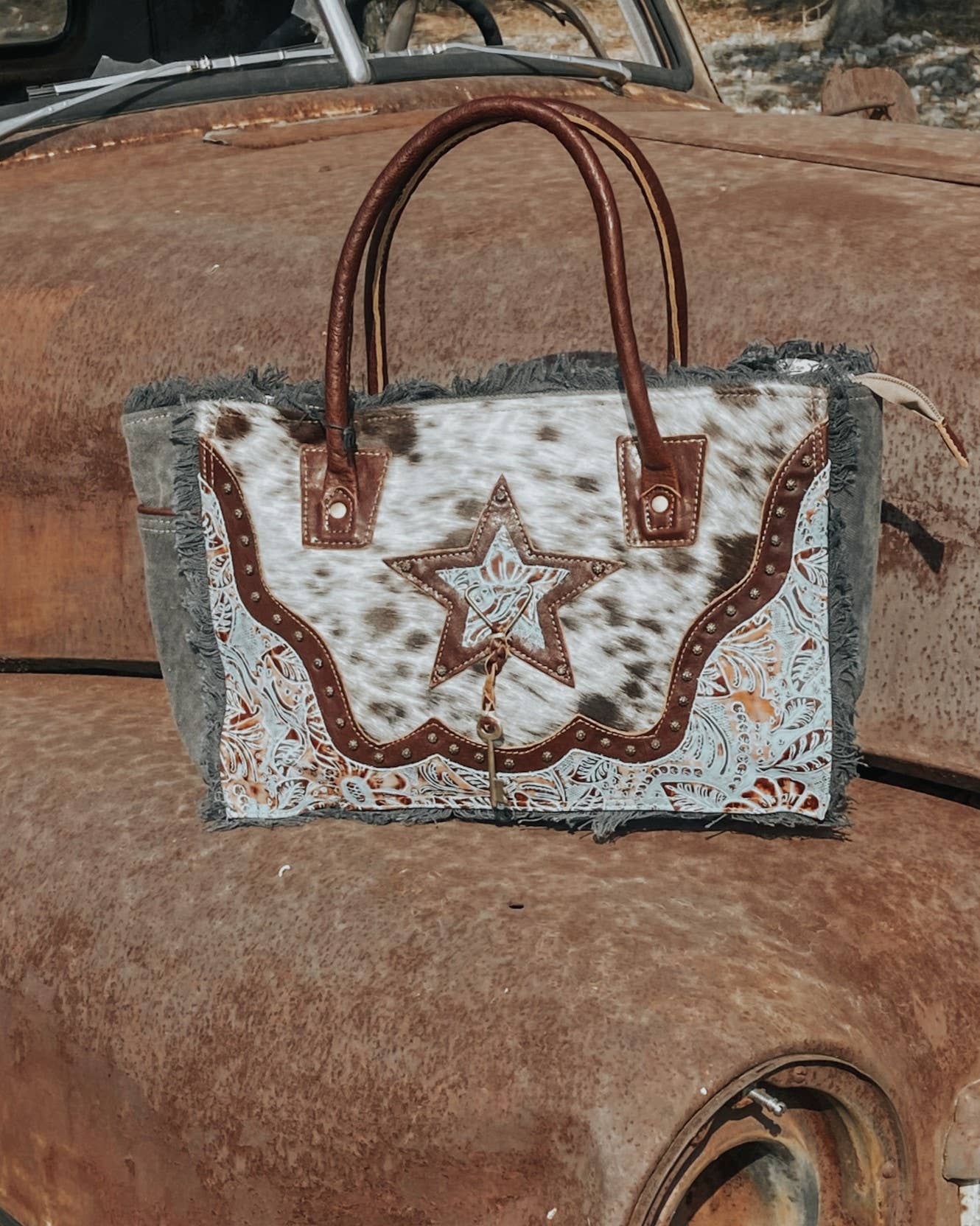 Star Cowhide Small Tote Purse Myra