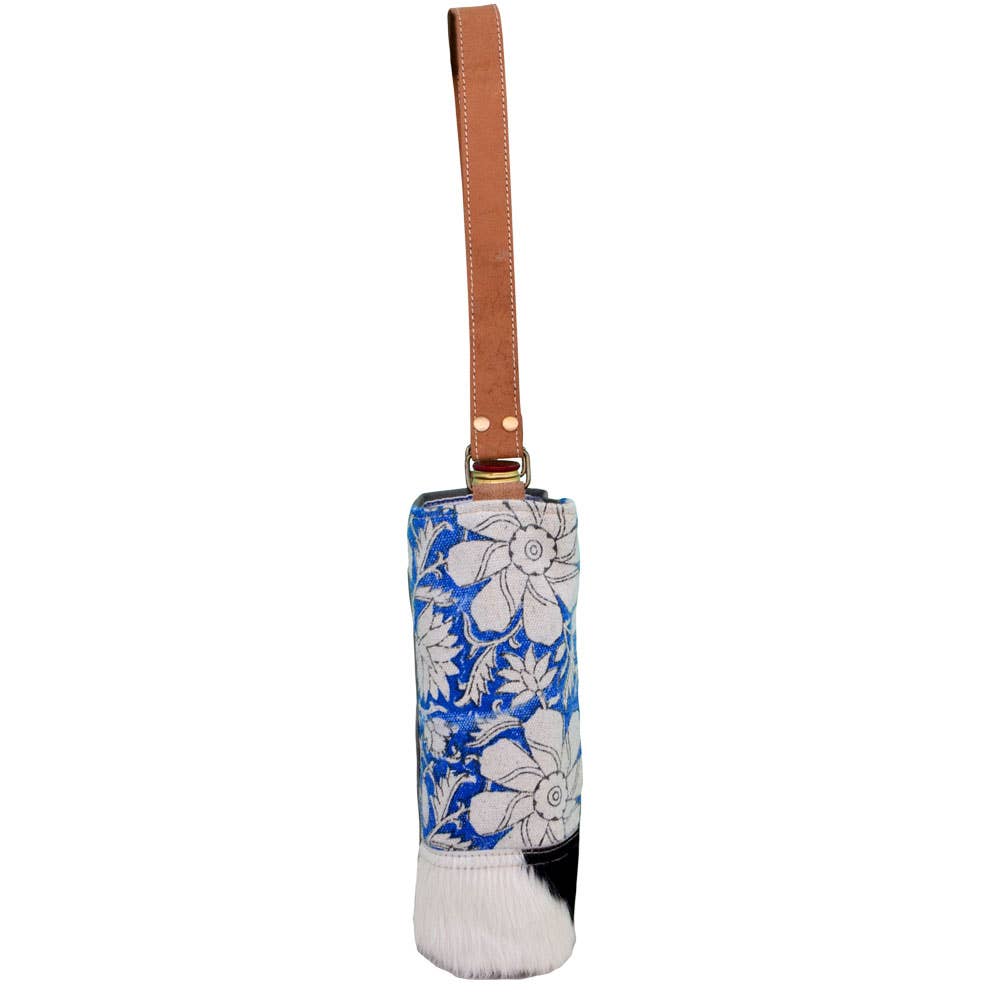 Blue Wine Bag With Flower And Fur