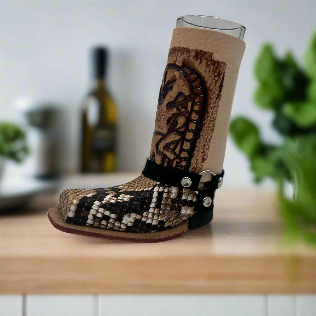 Leather-Wrapped Cowboy Boot Shot Glass