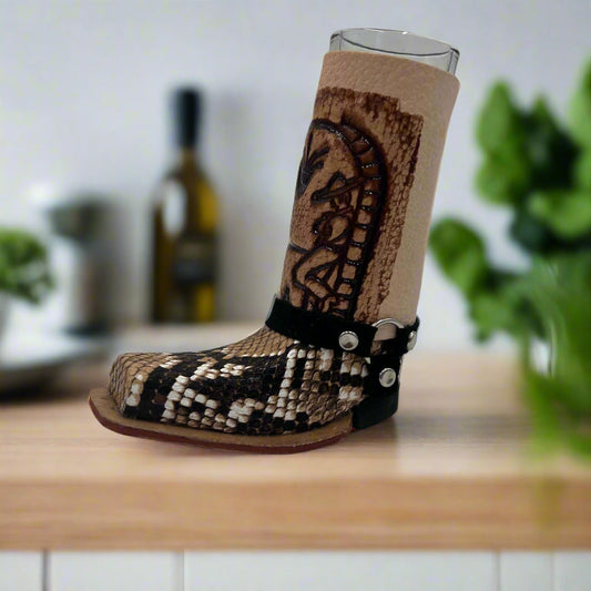 Leather-Wrapped Cowboy Boot Shot Glass