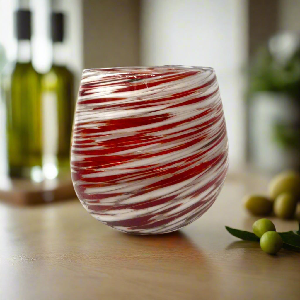 Red Swirl Stemless Wine Glass | Hand-Blown Mexican Glassware