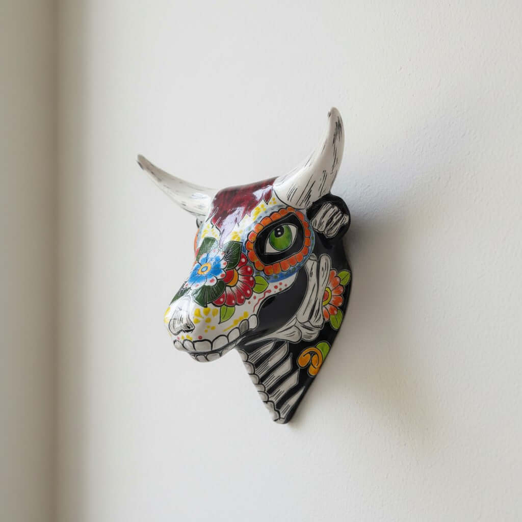 Talavera Bull Skull Wall Art | Day of the Dead Decor