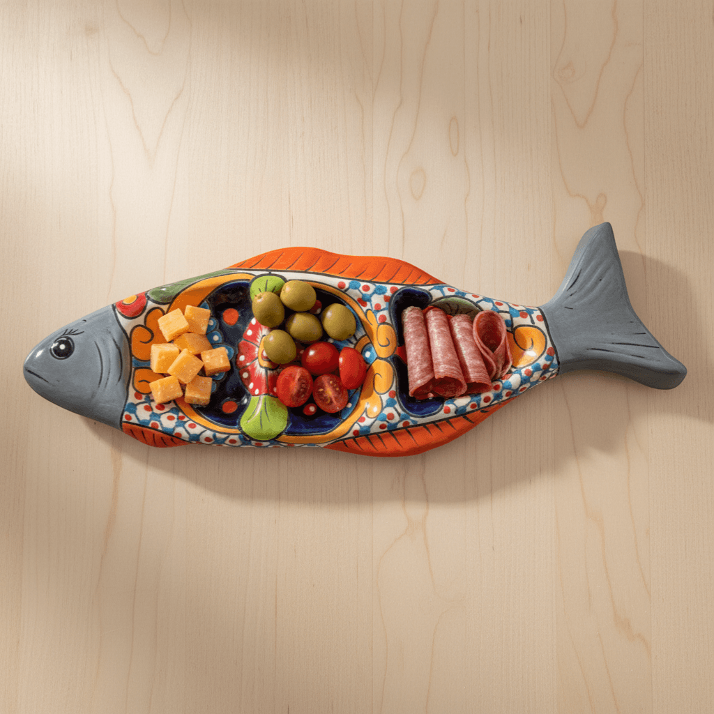 Hand-Painted Talavera Fish Serving Tray