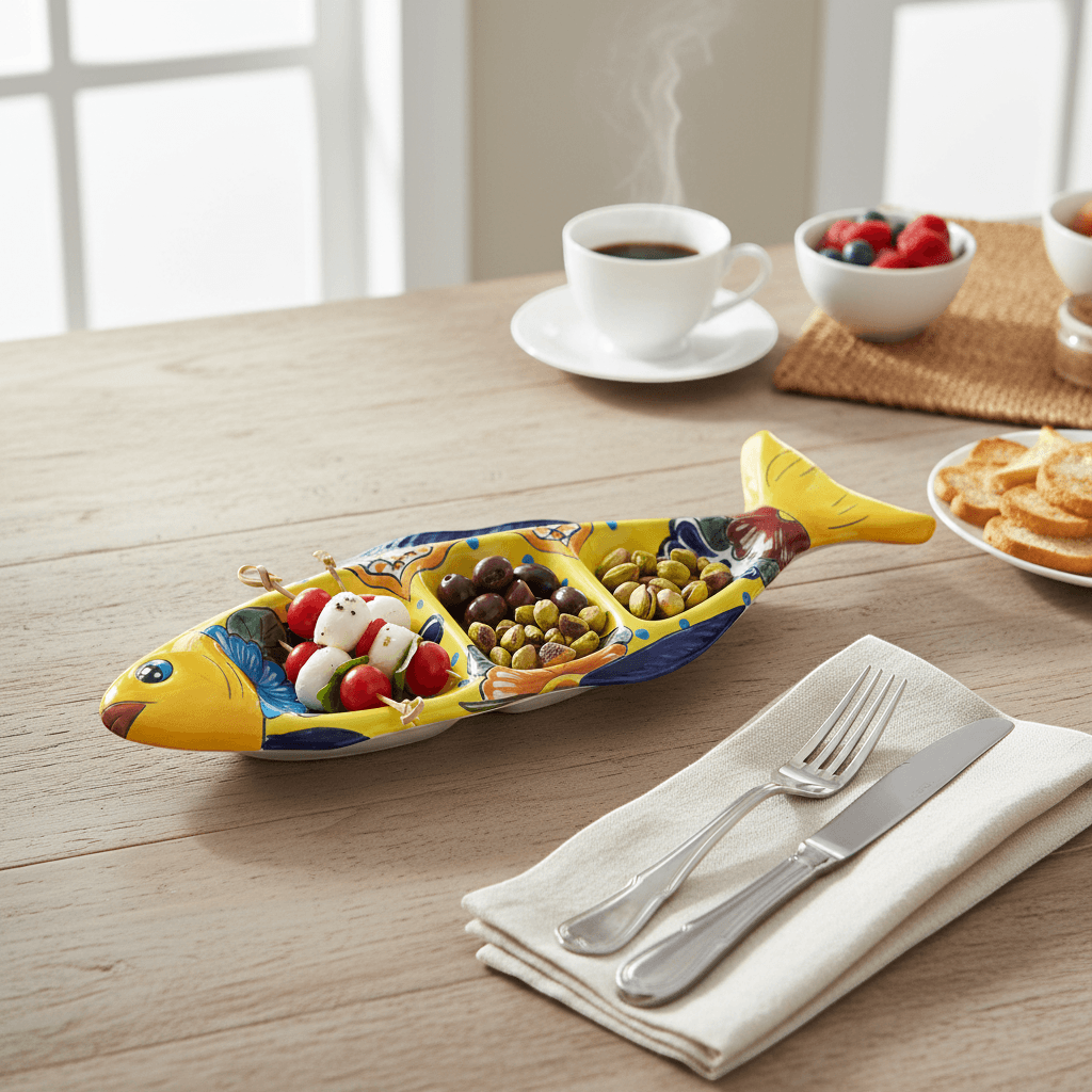 Hand-Painted Talavera Fish Serving Tray